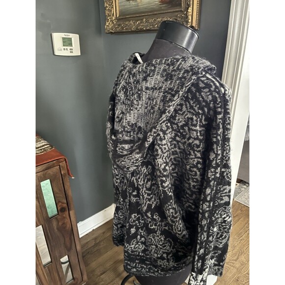 Free People Womens S Bohemian Fall Winter Scoop Neck Embroidered Sweater Hood Bk - Picture 7 of 9